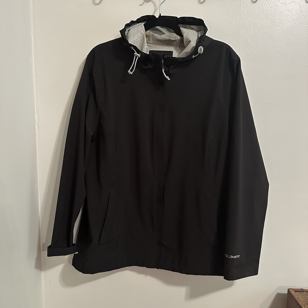 Free Country Jacket Womens XL Black Hood Pockets Zip Up Lightweight Windbreaker‎